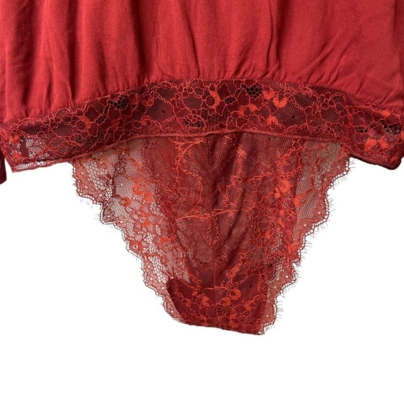 Free People Elsa Bodysuit Top Wine Size Large Surplice Neck Long Sleeve - Picture 7 of 11